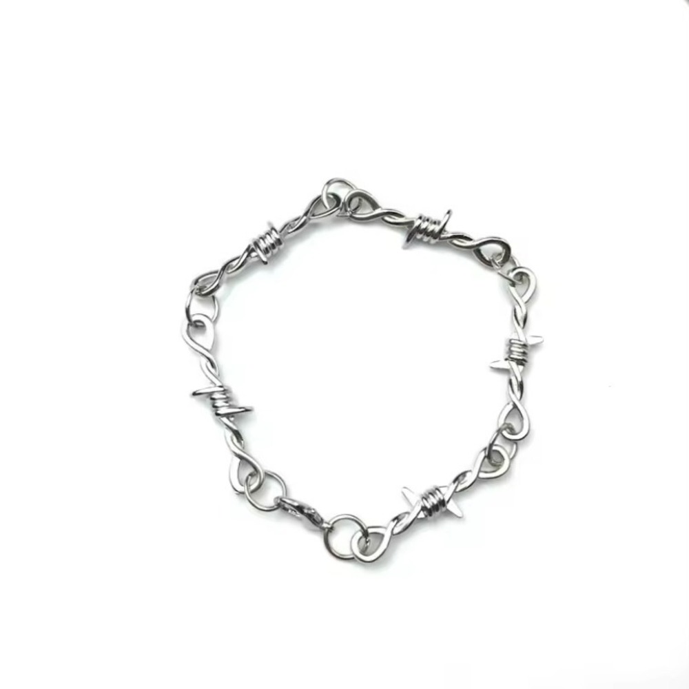Barbed‎ Wire Chain Bracelet Punk Goth Grunge Edgy Halloween Silvertone 8in New